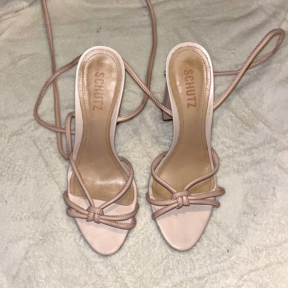 Pink Schutz Lace Up Heels